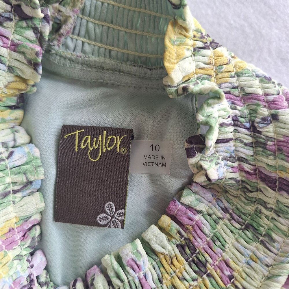 💙 Taylor Floral Mock Neck Cinched Waist Maxi Dress Size 10 Lined Preppy Summer - Picture 5 of 8